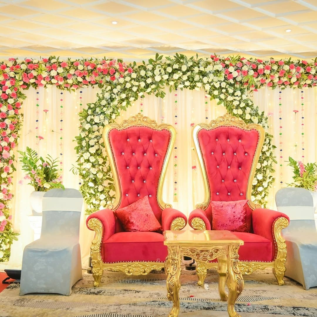 The grand ballroom of Queens Palace dressed for celebration